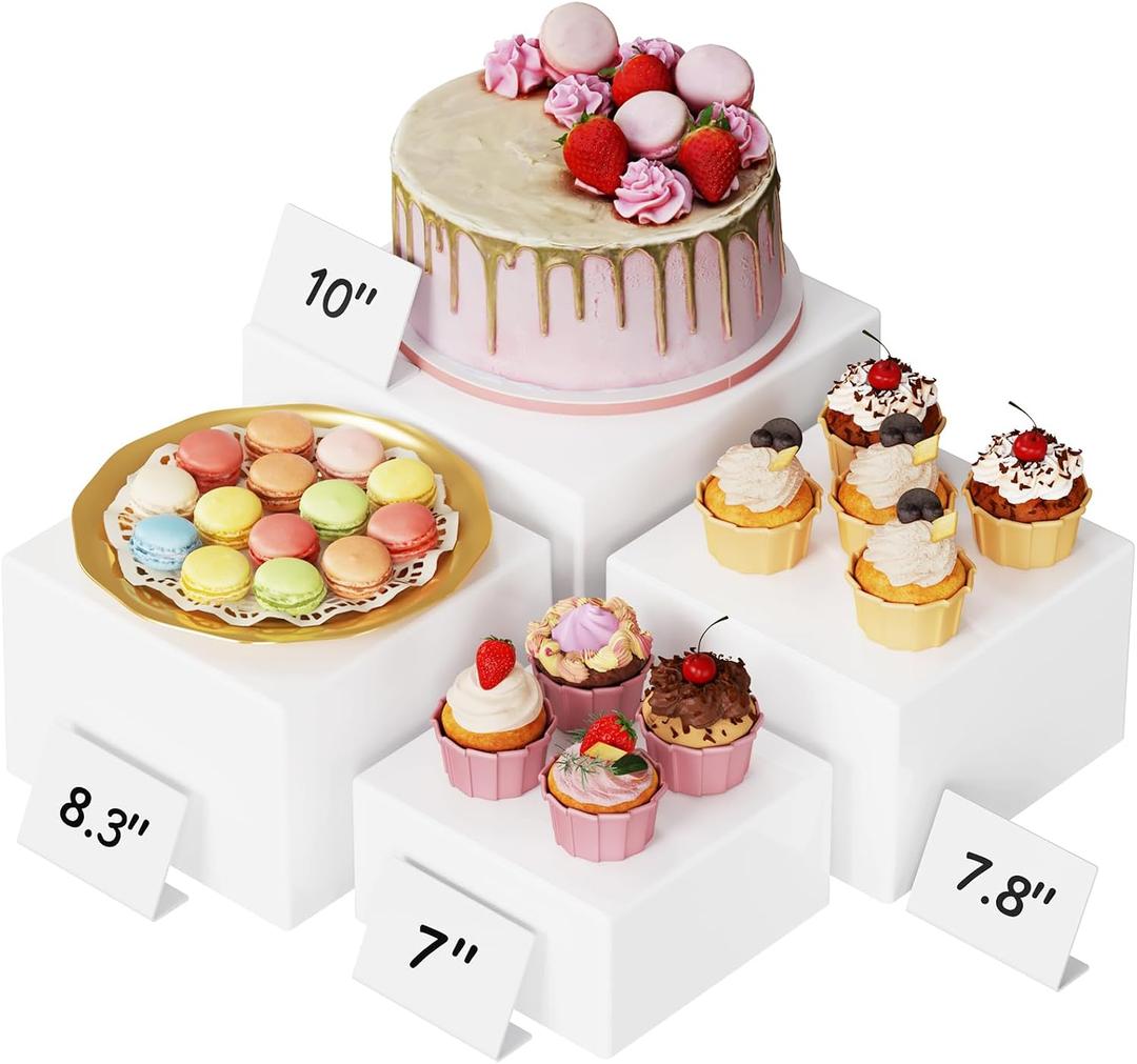 Lifewit 4 PCS Buffet Risers and Stands, (7",7.8",8.3",10") Food Risers for Buffet Table, Catering Dessert Cake Holder for Party, Collectibles Jewelry Display Shelf, Nesting Cube Boxes, White