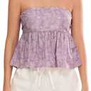 Women's Tie Back Cropped Tube Top Cute Floral Strapless Babydoll Peplum Tops Trendy Summer Casual Flowy Bandeau Outfit, XL