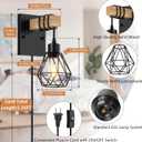 Lomoky Plug in Wall Sconces Set of Two, Vintage Wood Wall Lamps with Plug in Cord, Farmhouse Wall Light Fixture with 5.25FT On/Off Switch Cord, Indoor Sconces Lighting for Bedroom Living Room