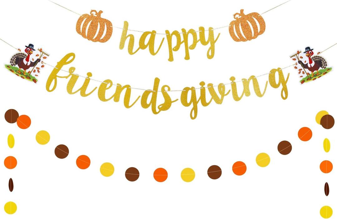 3 x Gold Happy Friendsgiving Banner Friendsgiving Banner Party Decorations, Happy Friendsgiving Party Decorations Happy Friendsgiving Sign for Friends Friendsgiving Thanksgiving Decorations