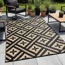 Outdoor Rug Geometric Black Beige 9x12 Waterproof | Extra Large Reversible Plastic Straw Outdoor Patio Rug 0.13" Thick for Family Gathering