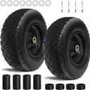 13” Tire and Wheel Flat Free, Replacement Solid Tire and Wheel Assemblies with 5/8” Axle Bore Hole and Double Sealed Bearings, 2.17-6.17inches Adjustable Centered Hub, 2 Packs