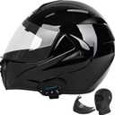Motorcycle Bluetooth Modular Helmet, DOT Approved Dual Visor Full Face Flip Up Bluetooth Integrated Motorcycle Helmet for Adults Men and Women  (Bright Black,Medium)