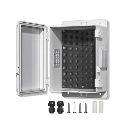 CQENPR Outdoor Waterproof Electrical Junction Box, ABS Water Resistant Enclosure with Internal Mounting Panel & Hinged Cover (10,4" H* 7.3" L* 5.1" W)