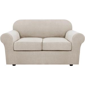 H.VERSAILTEX 3 Piece Stretch Sofa Covers for 2 Cushion Loveseat Couch Covers for Living Room Furniture Cover (Base Cover Plus 2 Seat Cushion Covers) Thicker Jacquard Fabric(Medium, Island Fossi)
