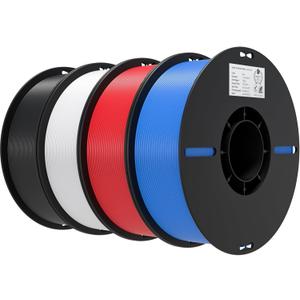 Creality 3D Printer Filament 1.75mm 4KG, PLA Filament Bulk +/- 0.02mm, 4 Pack 1kg Spool(2.2lbs) 3D Printing Filament Fits for Most FDM 3D Printers, Black White Blue Red