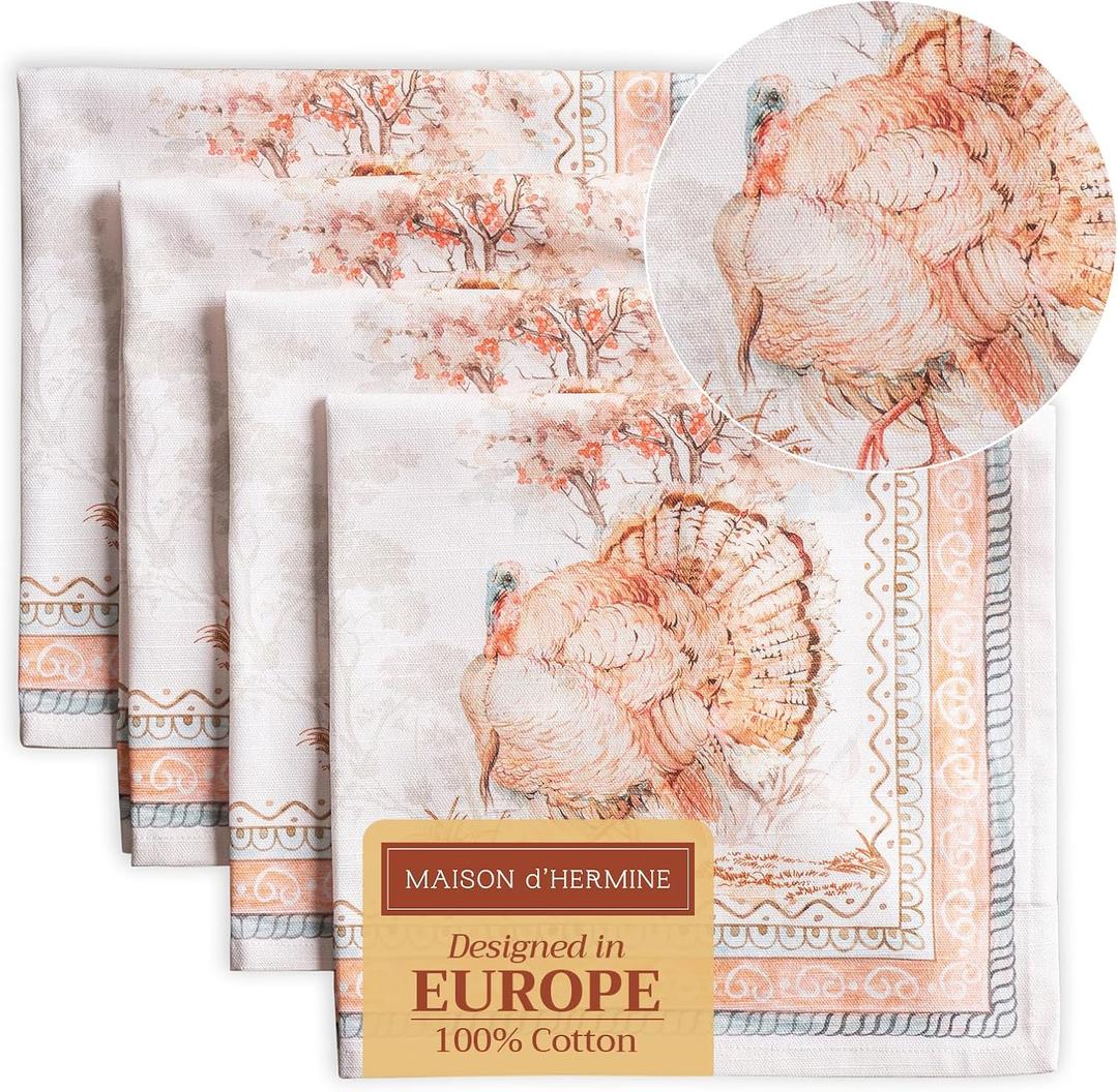 Maison d' Hermine Cloth Napkins Set of 4 100% Cotton for Thanksgiving Christmas Decorations Everyday Reusable Square Fall Napkins Cloth Washable Dinner Party (Giving Thanks, 20"x20")
