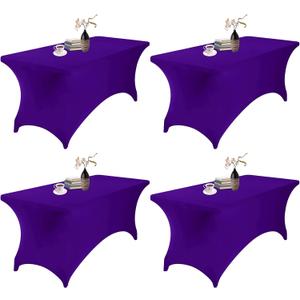 4Pack Spandex Waterproof Table Covers 6ftSpandex 6ft Waterproof Table Cover for Party,Wedding, Banquet, and Events(Purple) (72"x30"(Rectangular)4PACK)