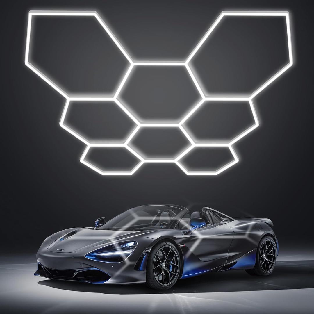 Hexagon LED Garage Light: Super Bright 40000LM Honeycomb Garage Light, 8 Hex DIY Hexagon Led Lights for Gym Basement Hair Salon