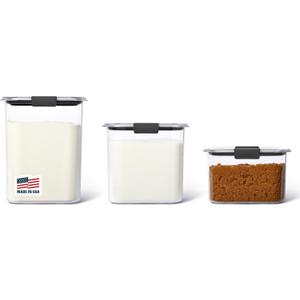 Rubbermaid Brilliance Plastic Food Storage Pantry Baking Set, 3 Containers with Lids (6 Pieces Total), BPA-Free, Clear