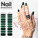 Semi Cured Gel Nail Strips & Wraps - 20PCS, UV/LED Lamp Required, Long Lasting DIY Manicure Kit, Salon Quality, Trendy Nail Art Designs (Green)