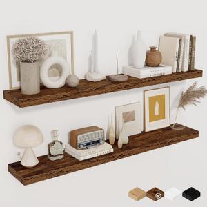 Floating Shelves for Wall, 40 Inch Floating Shelves for Home Decor, Wall Mounted Rustic Wood Shelves, Bathroom, Hanging Deep Shelf for Bedroom, Living Room, Kitchen (Rustic Brown, Set of 2)