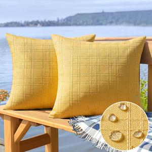 MIULEE Outdoor Waterproof Throw Pillow Covers Decorative Farmhouse Water Resistant Cushion Covers for Tent Patio Garden Couch Sofa Pack of 2, 18x18 Inch Yellow
