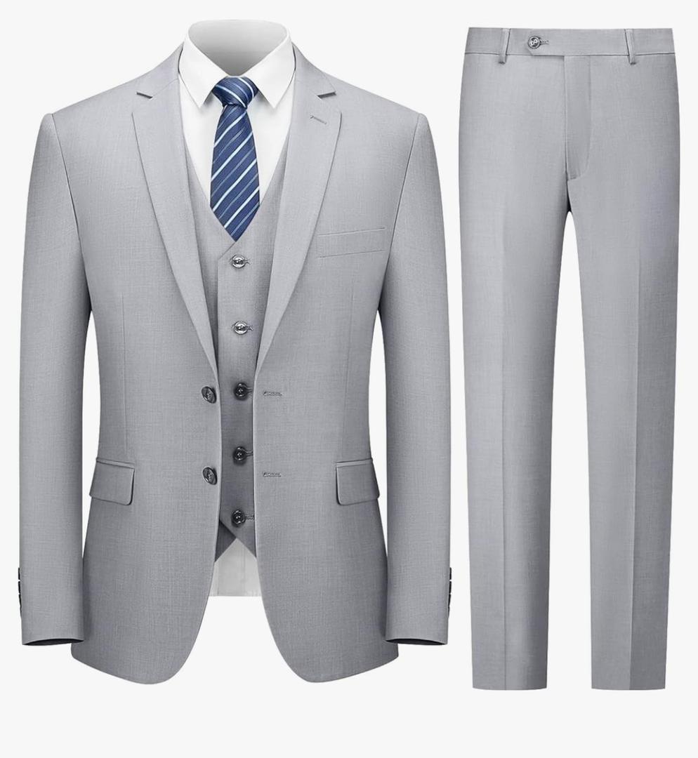 Cooper & Nelson 3 Piece Mens Suit Set, 2 Button Slim Fit Suit for Men, Jacket, Vest, Pants and Tie Size L