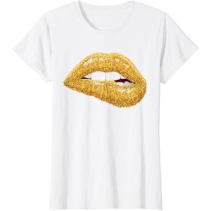 Gold Lips Biting Lipstick Makeup T-Shirt, 1X