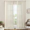 LAMIT 102 inch Long Linen Curtains 2 Panels for Living Room, Natural Cream Ivory Light Filtering Semi Sheer Linen Curtains Back Tab and Rod Pocket Neutral Drapes for Bedroom/Farmhouse, 52 x 102 Inch