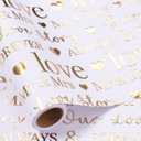 RUSPEPA Wedding Wrapping Paper Large Roll, Jumbo Roll, White and Gold Foil Love & Mr & Mrs Design, Romantic Gift Wrap for Wedding, Bridal Shower, Anniversary, Engagement, 30 Inches x 16.4 Feet