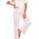 Ekouaer Silk Pajamas for Womens Set 2 Piece Satin Pjs Soft Button Down Sleepwear Wide Leg Long Pants with Pockets S