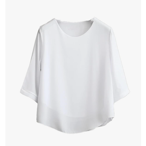 Women's Chiffon T-Shirt Loose Fit Tee Summer Casual Short Sleeve Round Neck Tshirtstops, Color: White, Size: Medium