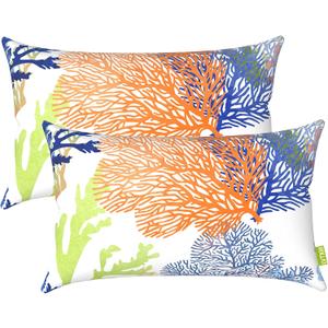 LVTXIII Outdoor/Indoor Lumbar Pillow Covers, Patio Fade Resistant Lumbar Pillow Cases ONLY, Tropical Lumbar Cushion Covers for Home and Garden Furniture Decor,12 x 20, Pack of 2, Coral Multi