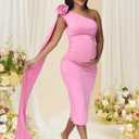 Maternity One Shoulder Bodycon Midi Dress for Baby Shower Small
