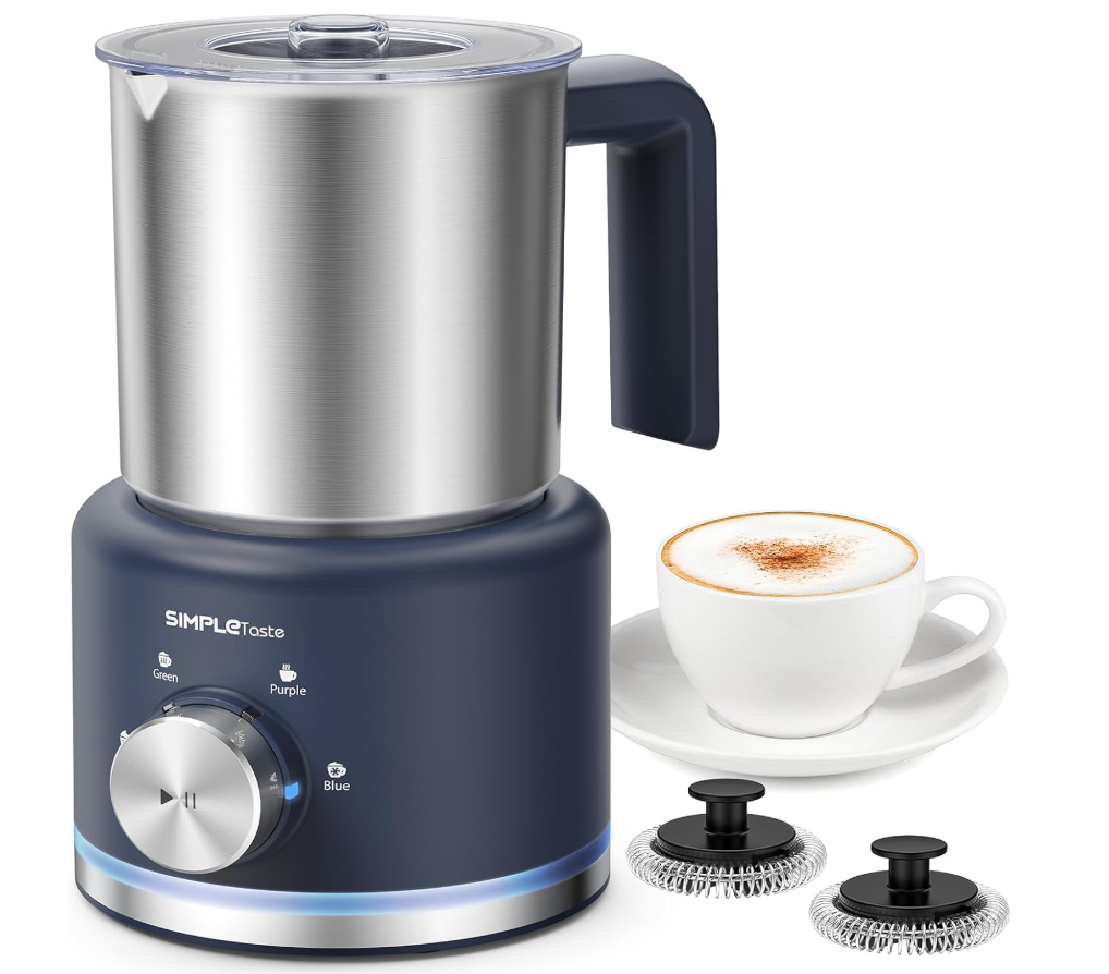 SIMPLETASTE Milk Frother, 4 in 1 Electric Milk Steamer, 16.91oz/500ml Automatic Warm and Cold Foam Frother for Coffee, Latte, Macchiato, Cappuccino, Hot Chocolate, Easy to Clean
