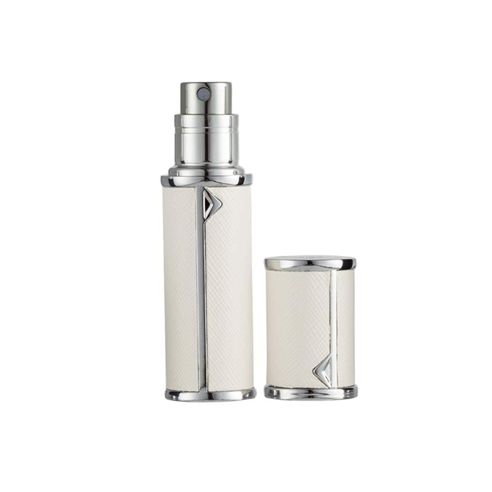 Yeejok Perfume Atomizer for Travel, Portable Mini Refillable Empty Perfume Bottles, Leakproof Cologne Container Perfume Spray Bottle for Men Women, 5ml Scent Pump Case with Leather Case-White(Silver)