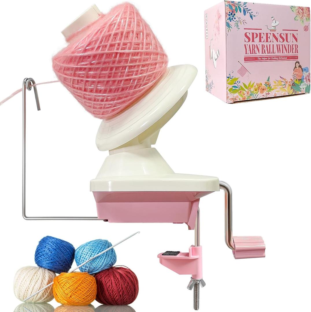 SPEENSUN Yarn Winder for Crocheting, Yarn Spinner, 3.5 OZ Easy-to-Install and Efficiently Yarns Cake Winder with Lower Noise for Yarns Below Size 5, Best for Crochet and Knitting Lover (White-Pink)