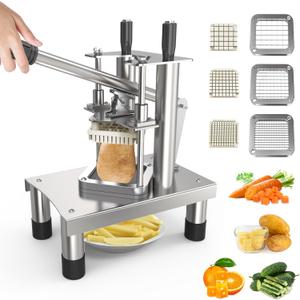 Commercial French Fry Cutter,Stainless Steel French Fries Machine,Heavy Vertical Cutter Vegetable Chopper,with 3 Replacement (1/2 Inch, 3/8 Inch and 1/4 Inch Blades),for Restaurants and Home Kitchen