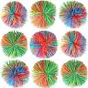 24 PCS Sensory Fidget Stringy Balls, Rainbow Soft Rubber Bouncy Stress Balls, Pull Stretch Elastic Ball Toy Rainbow Fidget Party Favors