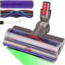 Laymi 2 Brushes Vacuum Head Replacement for Dyson V7 V8 V10 V11 V15 Vacuum Parts, Motor-Head Bristle Roller & Extra Soft Roller with Green Headlights for Thin Carpets, Hardwood Floor Attachments