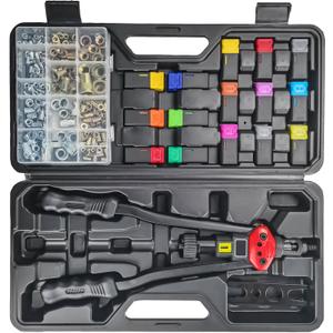 16" Professional Rivet Nut Tool Kit - Lever-Style Rivnut Tool with Visual Stroke Indicator, Nutsert Tool Kit Includes 15 Metric & SAE Mandrels for Threaded Inserts