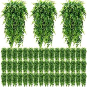 Geosar 96 Pcs Artificial Hanging Plants 32 Inch Hanging Boston Ferns Plastic Fake Plants for Wall Room Garden Wedding Garland Indoor Outdoor Decoration, No Basket