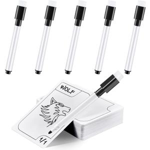 50 Pieces Multifunctional Tokens Reusable Cards Erasable Index Dry Erase White Blank Flash Cards with 5 Pcs Black Marker Pens for Playing Games, Office, Housework