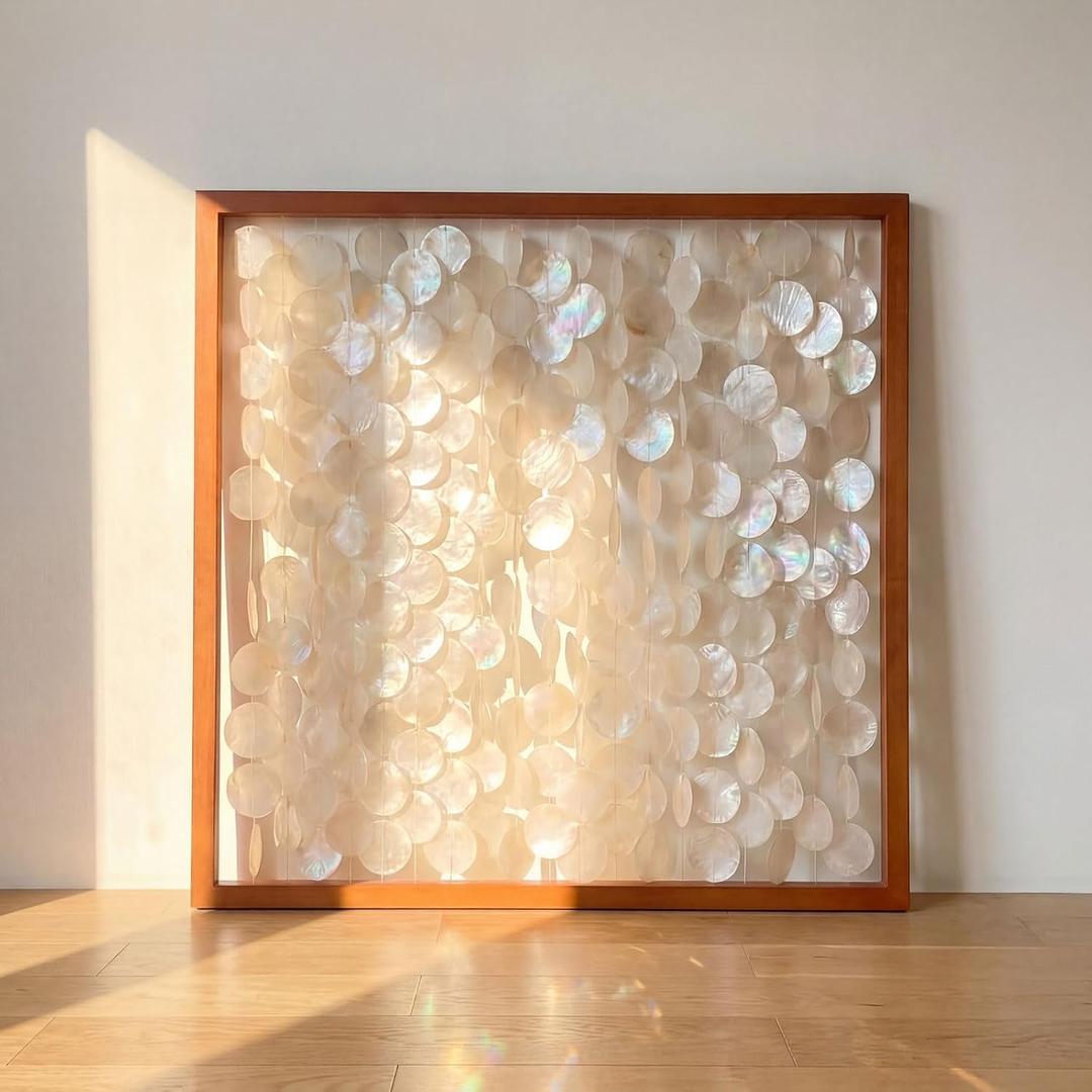 Yerliker 24"x24" Capiz Shell Wall Decor, Framed Coastal Seashell Wall Art, 25.6"L x 25.6"W