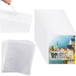 150 Pcs 12 x 12 Inch Clear Cellophane Plastic Bags Self Adhesive Cello Bag Scrapbook Paper Cardstock Organizer Clear Resealable Sleeves for Art Cloth Invitation Card Photo Record Party Favor Gift