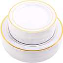 WDF 60PCS White Gold Plates Disposable - Gold Plastic Plates, Including 30-10.25inch Gold Dinner and 30-7.5inch Salad/Dessert for Valentine's Day