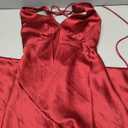 Women's Elegant Satin V Neck Backless Sleeveless Maxi Dress Silk Tie Low Back Formal Cocktail Dresses Wedding Guest (Burgundy, X-Small)