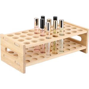 ELLDOO Rollerball Perfume Organizer, 36 Spaces Bamboo Perfume Storage Holder Beauty Scent Holder with Handle, Makeup Lipgloss Lipstick Display Case