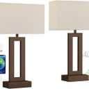 Seealle Bedroom Lamps for Night Stands - Touch Control, 3 Way Dimmable, USB C+A Charging, LED Bulbs, Easy Assembly(Yellow&Brown)