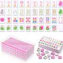 Soulchen 160 Pink Kaleidoscope American Mahjong Tile Set with Acrylic Storage Box & Dice 1.2" 3D Engraved Tiles for Adults Friends Family Game Night Mahjong Travel Size Chinese Game Gifts