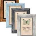 XUANLUO 4x6 Picture Frames Set of 4 Rustic Retro Photo Frame with HD Plastic Cover for Wall Mount and Tabletop Display Family Friends Wedding Gift (Mix Color-4pcs)