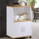 Hodedah Mini Microwave Cart with Two Doors and Shelf for Storage, White