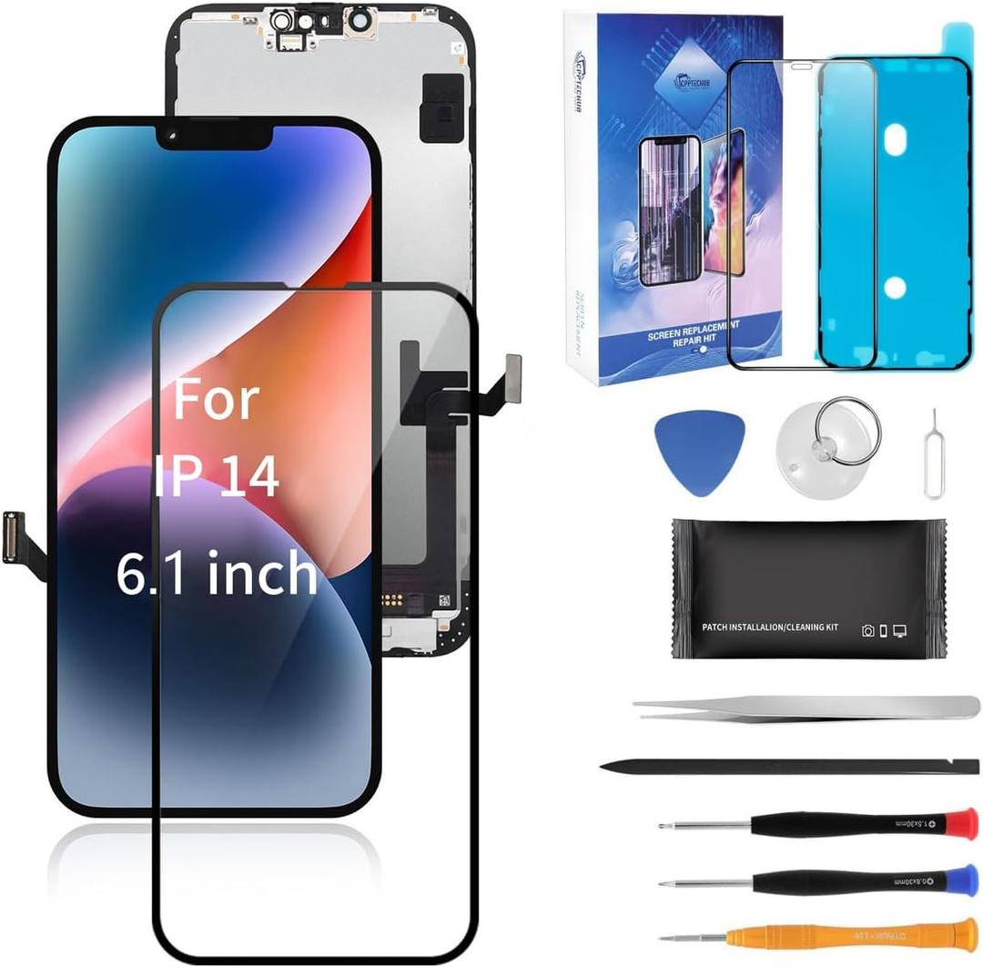 Screen for iPhone 14 (A2881, A2882, A2883, A2884, A2649) Screen Replacement 6.1' 3D Touch LCD Complete Repair kit Digitizer Display Assembly, Waterproof Adhesive, 10D Tempered Glass, Tools
