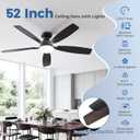 52 Inch Ceiling Fans with Lights, Remote & App Control, Quiet Reversible DC Motor, 6 Speeds, Dimmable 3CCT LED Light, Low Profile Flush Mount Ceiling Fan for Bedroom Living Room, Black