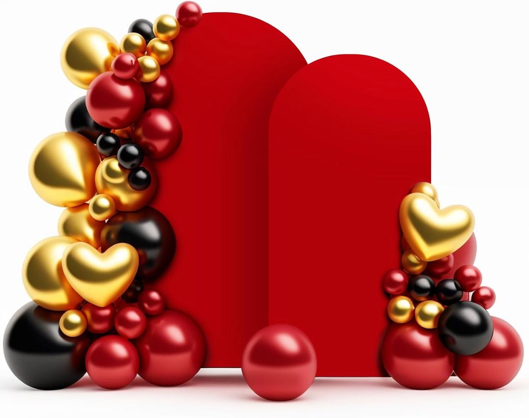 LEBENGURU Set of 2 Upgraded Wedding Arch Cover, 6.6FT,7.2FT Red Spandex Fitted Arch Backdrop Cover, Round Top Chiara Stand Covers for Birthday Party Baby Shower Banquet Balloon Dcor