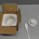 ONTUBE Ceramic Sugar Bowl with Lid and Spoon,Porcelain Seasoning Box Salt Bowl,8oz White