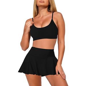 Pink Queen Women Bikini Set Summer Two Piece Swimsuit High Waisted Swim Skirt Bottom Tummy Control 2 Pcs Bathing Suit Tankini 2026 Size L, Black