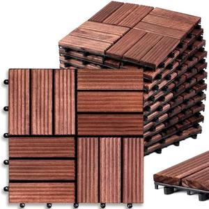 Timberwave New Design Deck Tiles, Solid Acacia Wood Floor Tiles, Patio Tiles Outdoor Interlocking Waterproof All Weather, with Grooves Decrease Skidding (20)