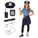 Morph Police Officer Costume For Girls, Cop Costume For Girls, Girl Police Officer Costumes Blue, Kids Halloween Costumes (10-12 Years)